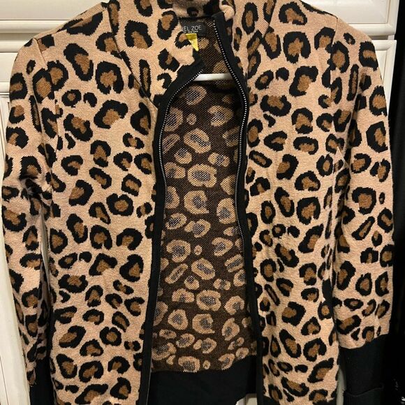Rachel Zoe cheetah print full zip cardigan sweater womens X Small - Picture 5 of 6